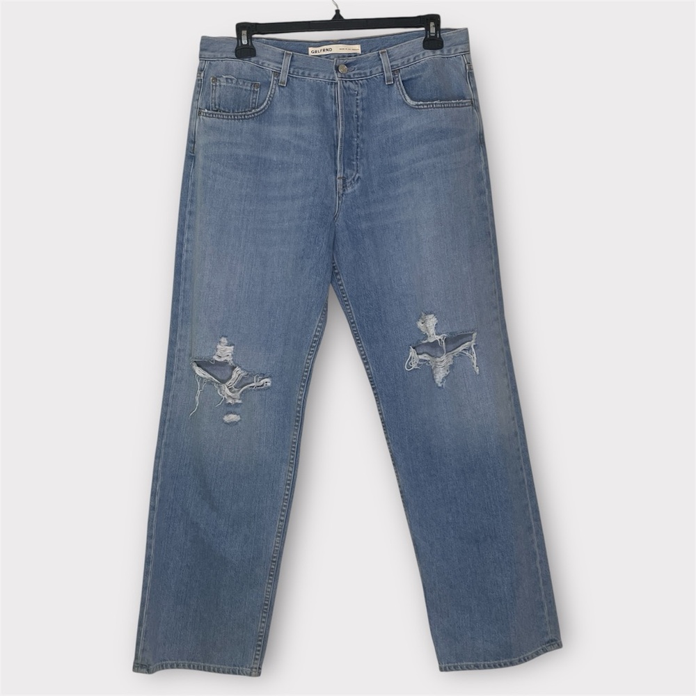 Grlfrnd Bella Low Rise Boyfriend Jeans Women’s 30 Distressed Relaxed Blue Denim